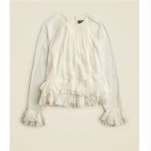 J. CREW Collection ruffle top in viscose chiffon Cream Blouse $168 Like New